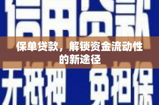 岑巩保单贷款，解锁资金流动性的新途径